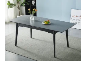 Стіл обідній розкладний BERLIN CERAMIC 140(180)*80 сірий мат кераміка/чорний каркас