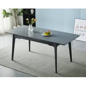 Стол обеденный раскладной BERLIN CERAMIC 140(180)*80 серый мат керамика/черный каркас