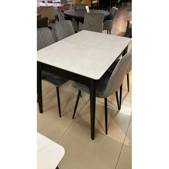 Стіл обідній розкладний BERLIN CERAMIC 111(140)*75 сірий глянець / чорний каркас 3