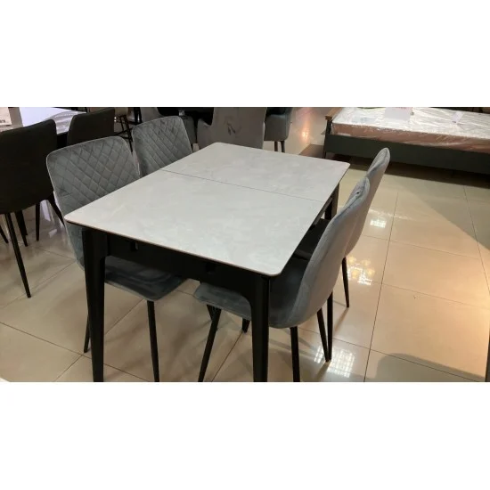 Стіл обідній розкладний BERLIN CERAMIC 111(140)*75 сірий глянець / чорний каркас 4