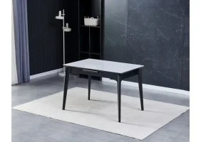 Стіл обідній розкладний BERLIN CERAMIC 111(140)*75 сірий глянець / чорний каркас