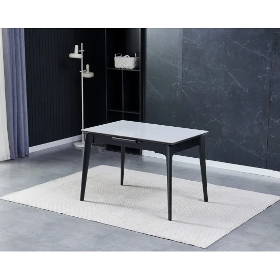 Стіл обідній розкладний BERLIN CERAMIC 111(140)*75 сірий глянець / чорний каркас 1