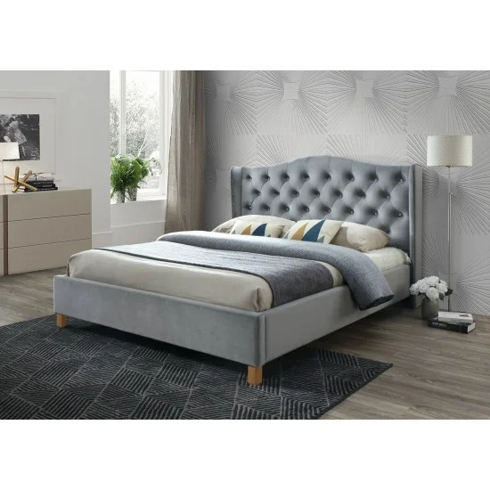 Двоспальне ліжко Aspen Velvet 160X200 Сірий / Дуб ASPENV160SZD 1