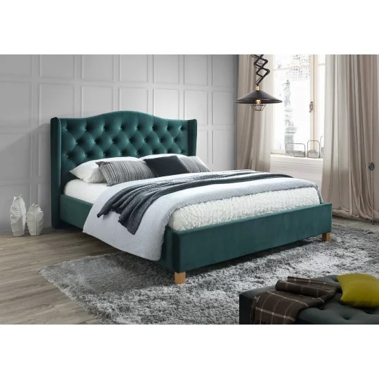 Двуспальная кровать Aspen Velvet 160X200 Зеленый / Дуб ASPENV160ZD 1