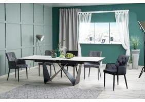 Стол обеденный раскладной Cavalli II Ceramic 90x160 Белый Мармур / Черный Мат CAVALLIBC160
