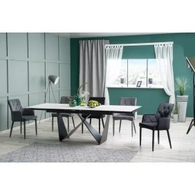 Стол обеденный раскладной Cavalli II Ceramic 90x160 Белый Мармур / Черный Мат CAVALLIBC160
