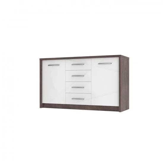 Virgo B Intarsio Комод 2Д4Ш 141,9х84 см Дуб ансберг темный + ультра белый металлик 1