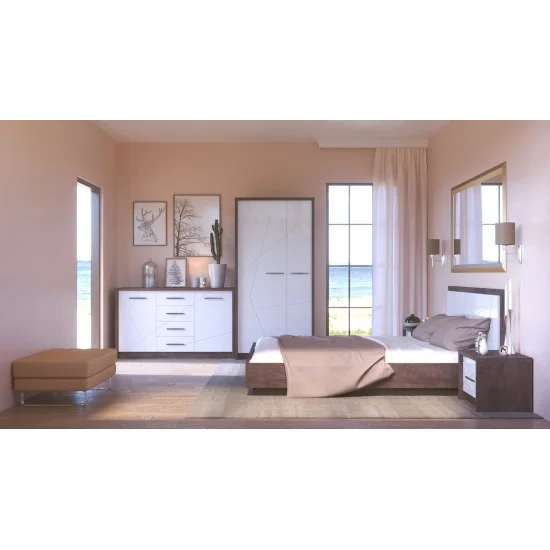 Virgo B Intarsio Комод 2Д4Ш 141,9х84 см Дуб ансберг темный + ультра белый металлик 2