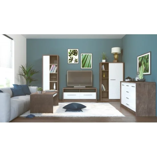 Virgo B Intarsio Комод 2Д4Ш 141,9х84 см Дуб ансберг темный + ультра белый металлик 3