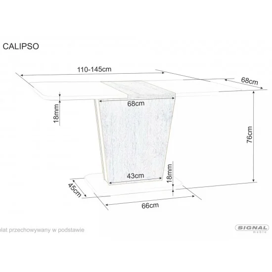 Стол обеденный раскладной Calipso 68X110 (145) Белый / Серый CALIPSOBMSZ110IN 7