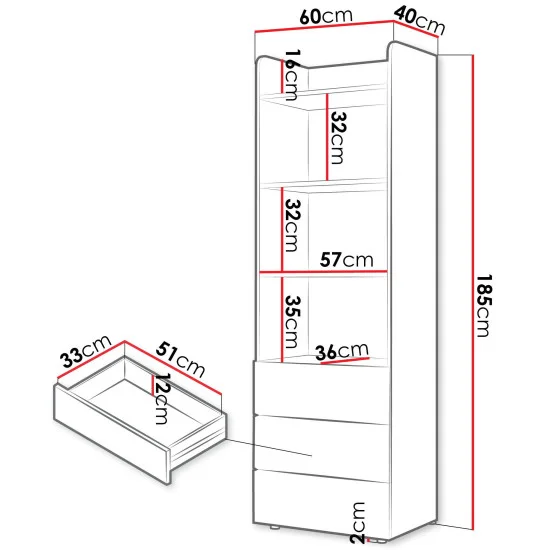 Шкаф YUKI REG 5 60х185х40 серый / бежевый / дуб / коньяк 2