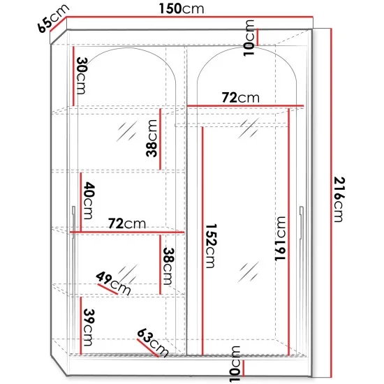 Шкаф-купе MODIN 150 150х215х65 белый / золотой 2