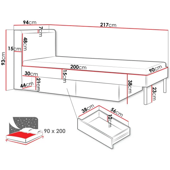 Кровать односпальная YUKI REG 13 94х93х217 серый / бежевый / дуб 3