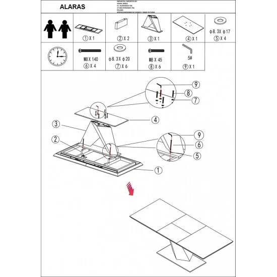 Стол обеденный раскладной Alaras II Черный эфект каменя / Белый 140(200)х85 ALARAS2SZ140 4