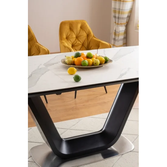 Стол обеденный раскладной Armani Ceramic 160(220)х90 Эффект Мармура / Черный Мат ARMANIBC160 8