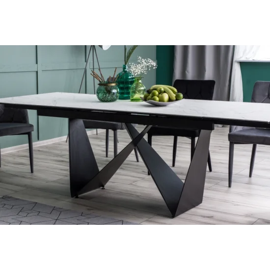 Стол обеденный раскладной Cavalli II Ceramic 90x160 Белый Мармур / Черный Мат CAVALLIBC160 4