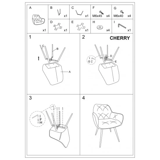 Стілець Cherry Velvet Бордовий / Чорний CHERRYVCBO 3