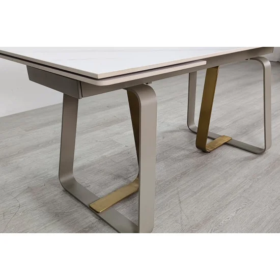 Стол обеденный раскладной BIANCO LUXE CERAMIC 160(240)*90 белый мат/белый+золото 9