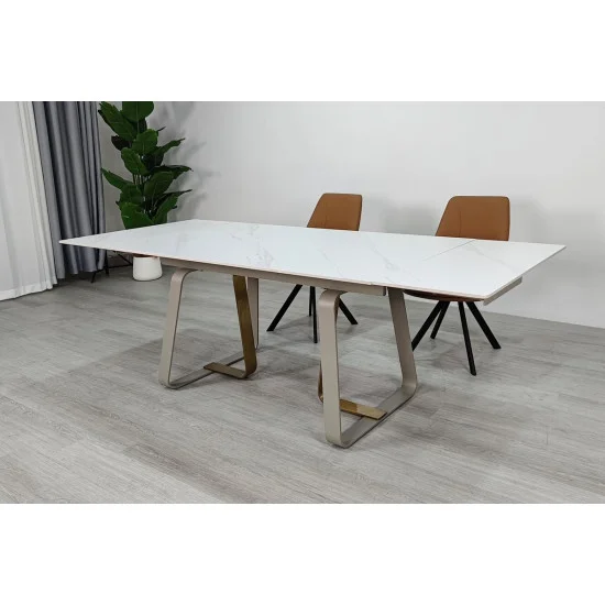 Стол обеденный раскладной BIANCO LUXE CERAMIC 160(240)*90 белый мат/белый+золото 7