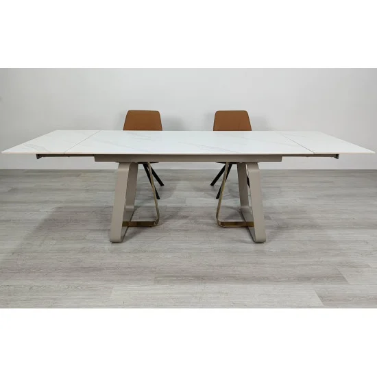 Стол обеденный раскладной BIANCO LUXE CERAMIC 160(240)*90 белый мат/белый+золото 8