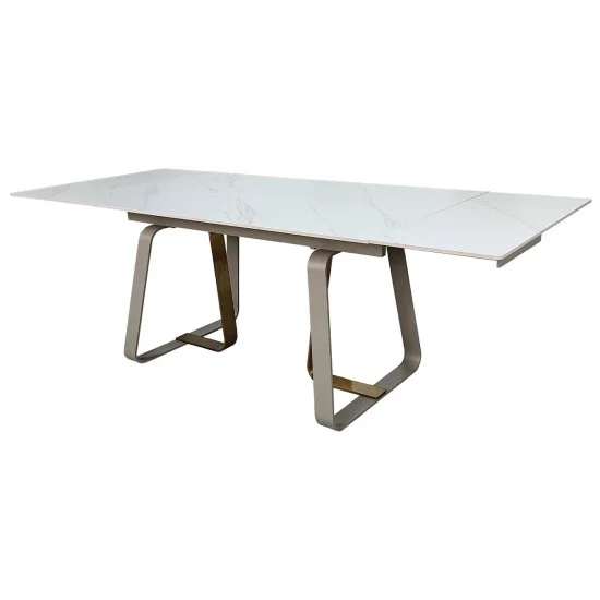 Стол обеденный раскладной BIANCO LUXE CERAMIC 160(240)*90 белый мат/белый+золото 4