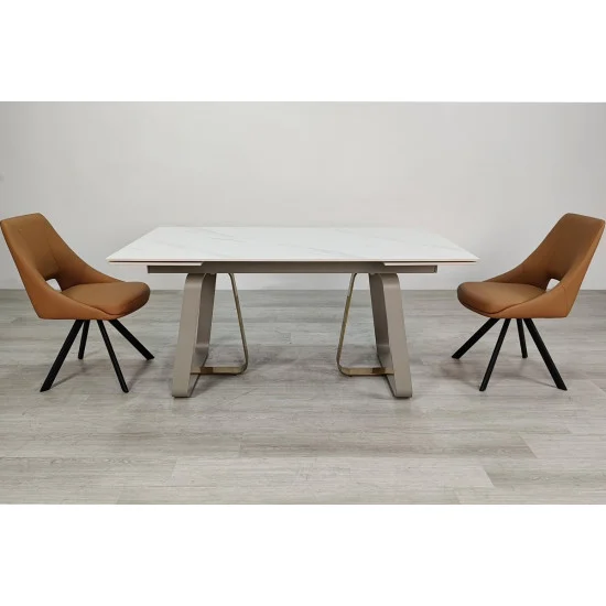 Стол обеденный раскладной BIANCO LUXE CERAMIC 160(240)*90 белый мат/белый+золото 5