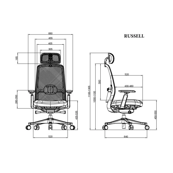 Кресло офисное RUSSELL серая ткань / черный каркас 8