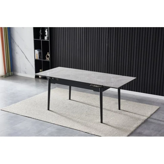 Стол обеденный раскладной BONN II CERAMIC 140(200)*90 серый глянец/черный каркас 3