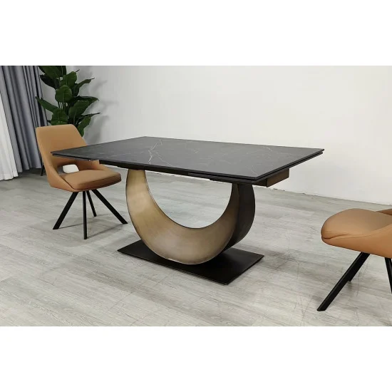 Обеденный раскладной стол AMELIA CERAMIC 160(240)*90 стол черный мат/бронзовый 3