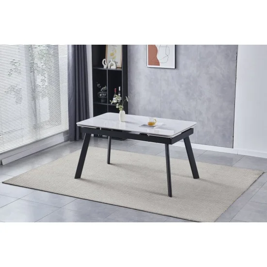 Стіл обідній розкладний OSLO CERAMIC 120(180)*80 білий глянець/чорний каркас 2