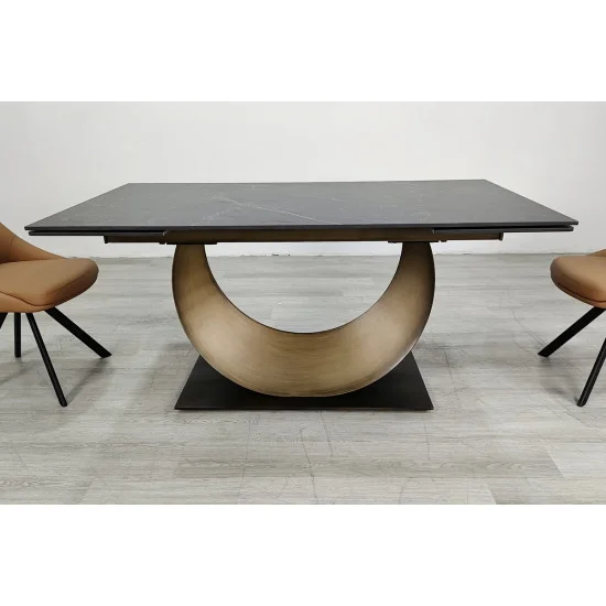 Обеденный раскладной стол AMELIA CERAMIC 160(240)*90 стол черный мат/бронзовый 4