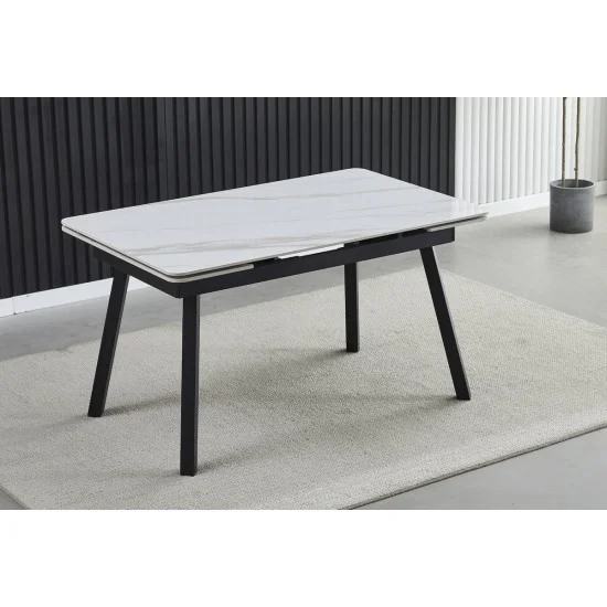 Стол обеденный раскладной MADRID CERAMIC 140(200)*85 белый глянец / черный каркас 2