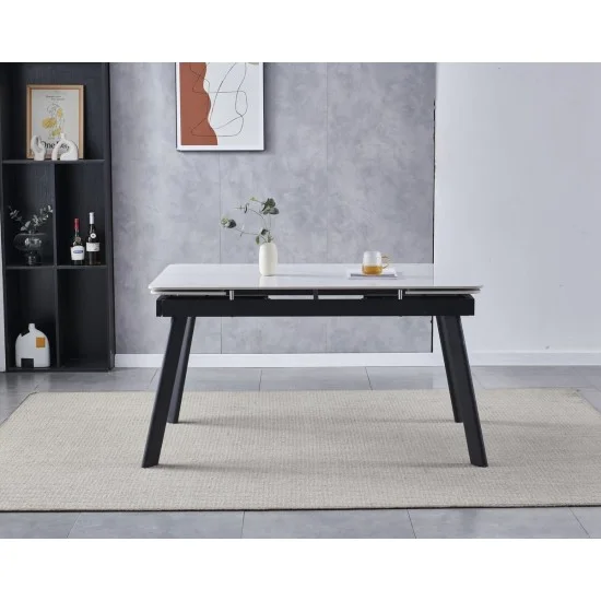 Стіл обідній розкладний OSLO CERAMIC 120(180)*80 білий глянець/чорний каркас 3