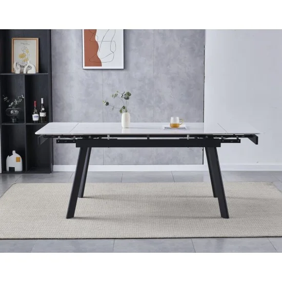 Стіл обідній розкладний OSLO CERAMIC 120(180)*80 білий глянець/чорний каркас 5