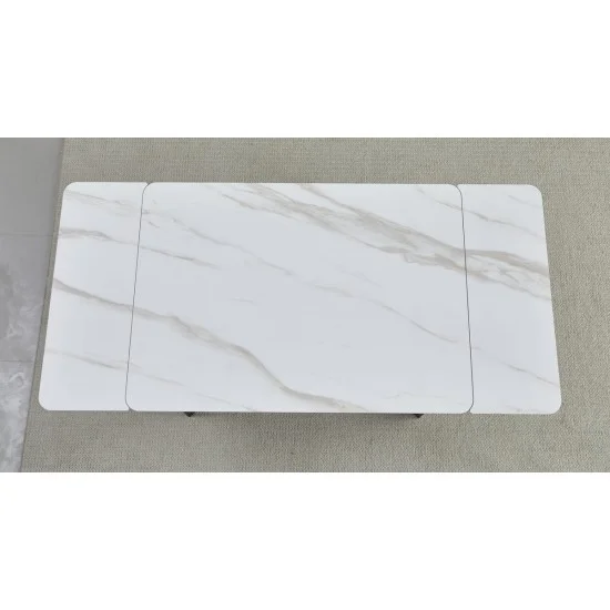 Стол обеденный раскладной MADRID CERAMIC 140(200)*85 белый глянец / черный каркас 5