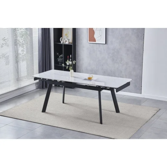 Стіл обідній розкладний OSLO CERAMIC 120(180)*80 білий глянець/чорний каркас 4