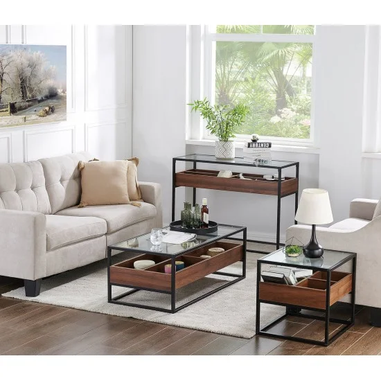 Журнальний столик HARMONY C прозорий+горіх / чорний 110x40 HARMONYCORC 3