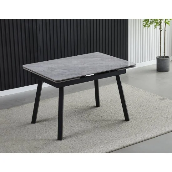 Стол обеденный раскладной MADRID CERAMIC 120(180)*85 серый глянец / черный каркас 2