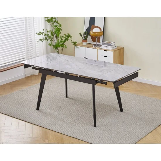 Стіл обідній розкладний OSLO CERAMIC 120(180)*80 сірий глянець/чорний каркас 3