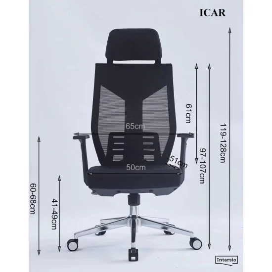 Крісло комп’ютерне ICAR Чорне / Хром 8