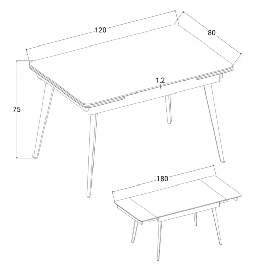 Стіл обідній розкладний OSLO CERAMIC 120(180)*80 сірий глянець/чорний каркас 5