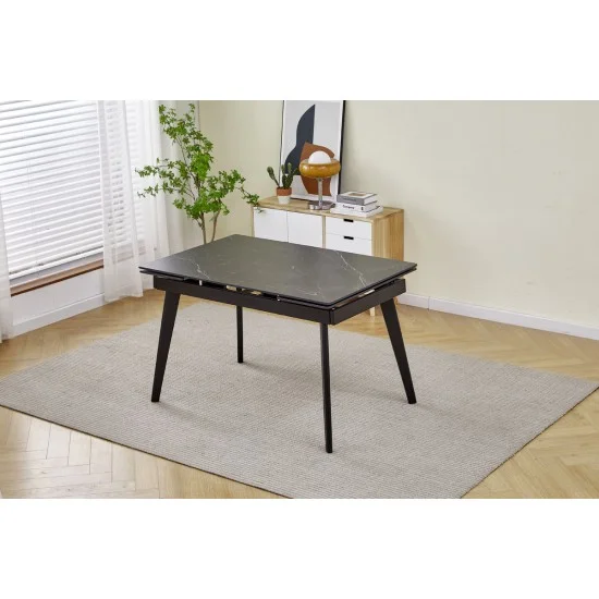 Стол обеденный раскладной OSLO CERAMIC 120(180)*80 черный глянец/черный каркас 2