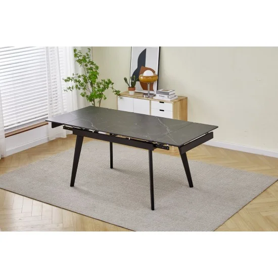 Стол обеденный раскладной OSLO CERAMIC 120(180)*80 черный глянец/черный каркас 4