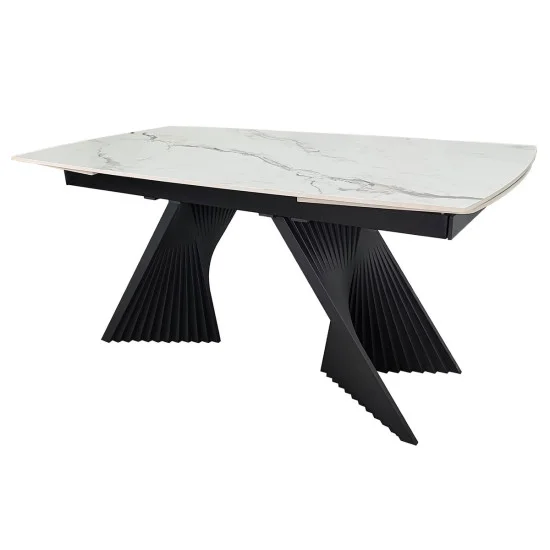 Обеденный раскладной стол EDMUND CERAMIC 160(240)*90 белый мат/черный 2