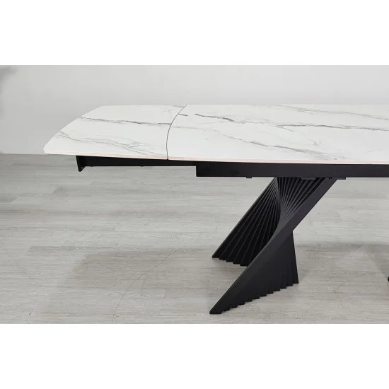 Обеденный раскладной стол EDMUND CERAMIC 160(240)*90 белый мат/черный 9