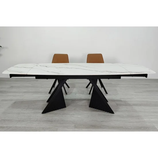 Обеденный раскладной стол EDMUND CERAMIC 160(240)*90 белый мат/черный 7