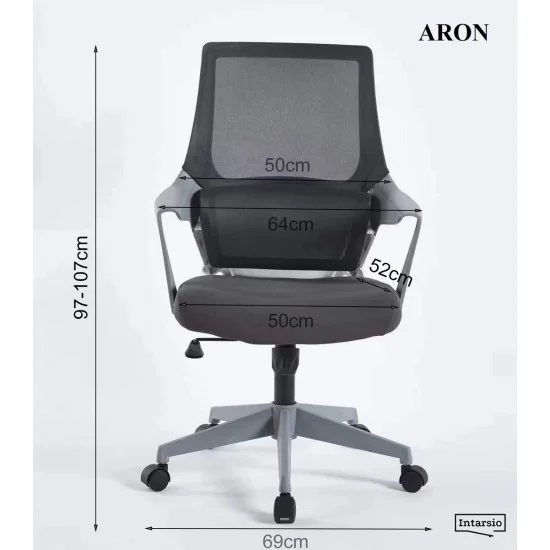 Крісло комп’ютерне ARON Сіре / Білий каркас 5