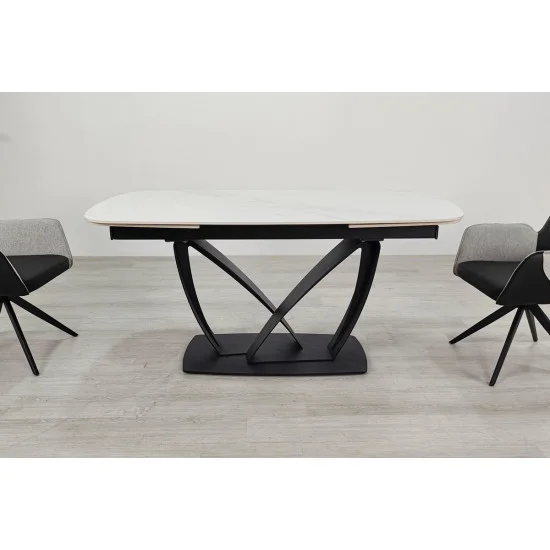 Обеденный раскладной стол TYLER CERAMIC 160(240)*90 белый мат/черный 3