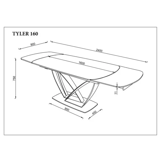 Обеденный раскладной стол TYLER CERAMIC 160(240)*90 белый мат/черный 9
