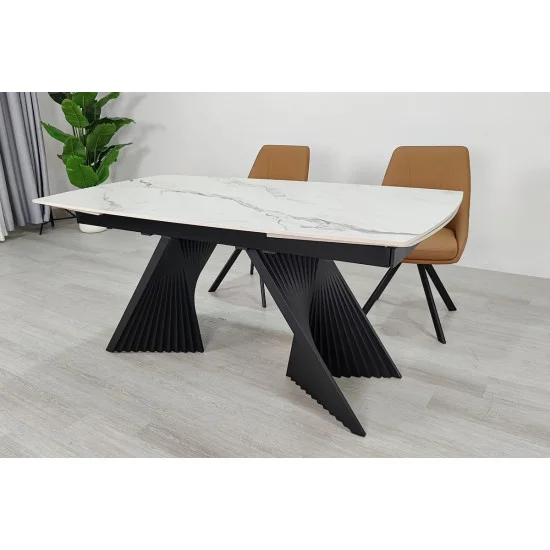 Обеденный раскладной стол EDMUND CERAMIC 160(240)*90 белый мат/черный 4